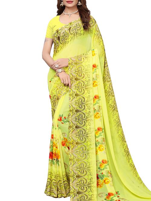 floral printed saree with blouse - 15757430 - Very Small Image - 1