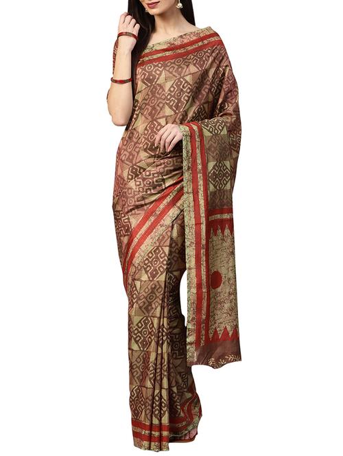 batik printed brown saree with blouse - 15757452 - Very Small Image - 1
