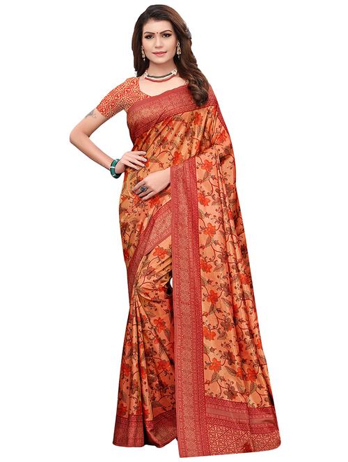 floral printed saree with blouse - 15757460 - Very Small Image - 1