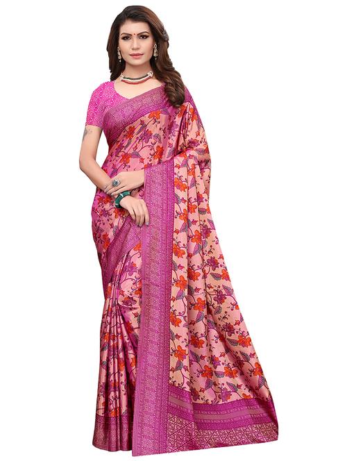 pink floral printed saree with blouse - 15757461 - Very Small Image - 1
