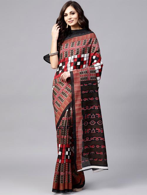 checkered printed saree with blouse - 15757466 - Very Small Image - 1