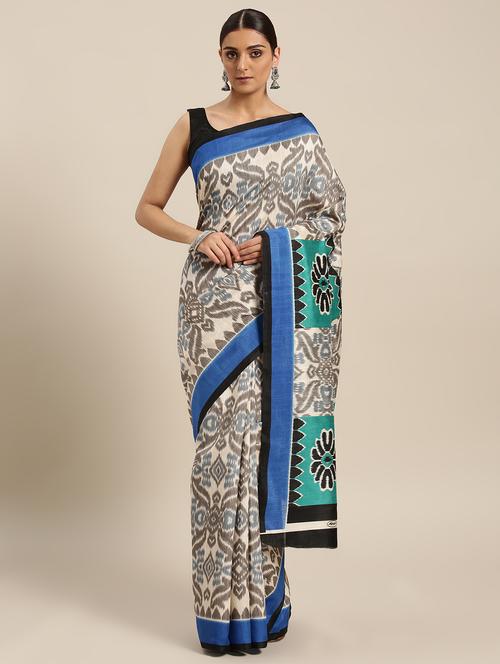 ikat grey saree with blouse - 15757472 - Very Small Image - 1