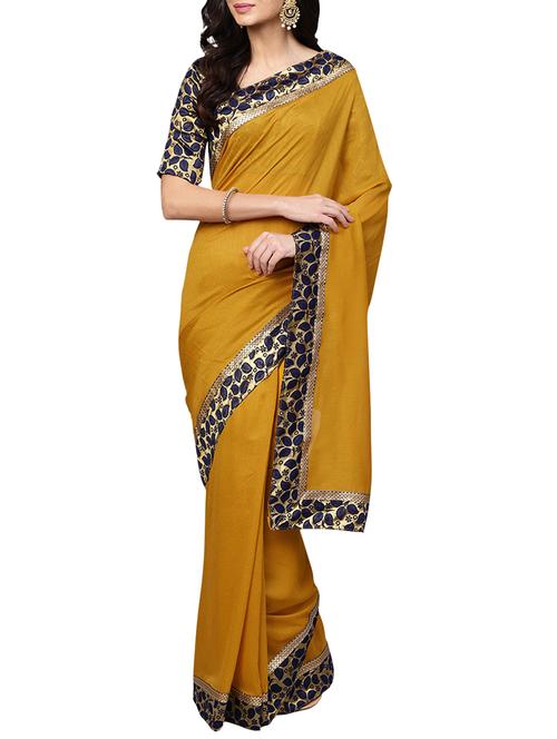 zari lace border mustard saree with blouse - 15757476 - Very Small Image - 1