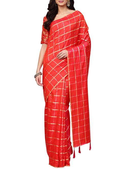 zari checkered woven saree with blouse - 15757478 - Very Small Image - 1