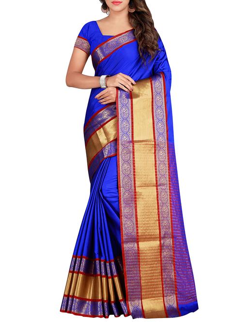 zari border royal blue saree with blouse - 15757479 - Very Small Image - 1