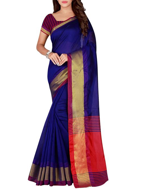 zari border royal blue saree with blouse - 15757483 - Very Small Image - 1