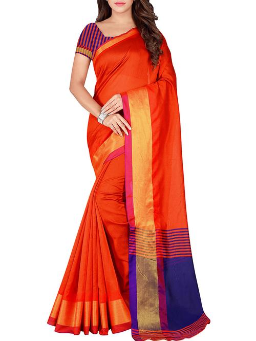 zari border orange saree with blouse - 15757487 - Very Small Image - 1