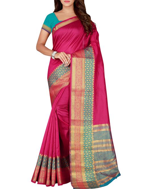 floral zari border magenta saree with blouse - 15757494 - Very Small Image - 1