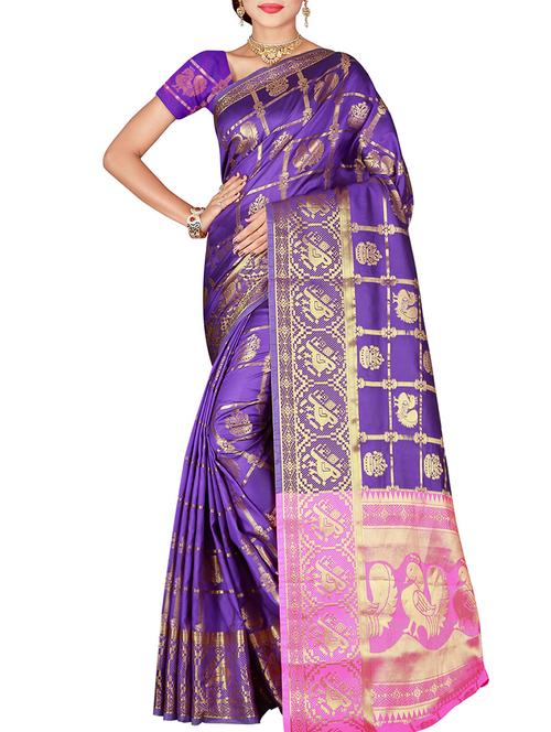 conversational zari motif banarasi saree with blouse - 15757509 - Very Small Image - 1