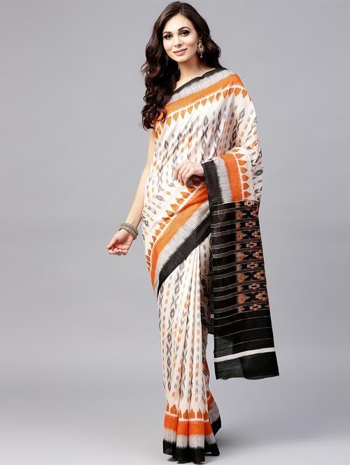ikat cream saree with blouse - 15757515 - Very Small Image - 1