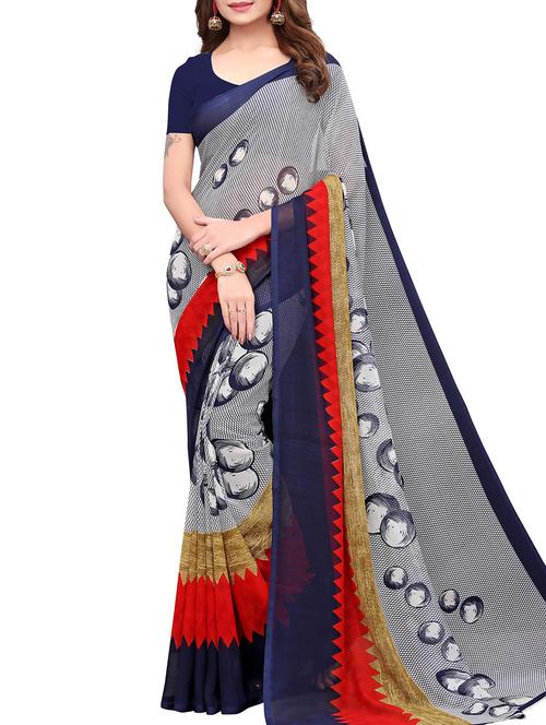 contrast border geometric printed saree with blouse - 15757517 - Very Small Image - 1