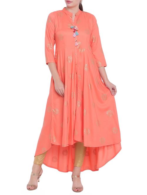 foil print high-low kurta - 15757699 - Very Small Image - 1