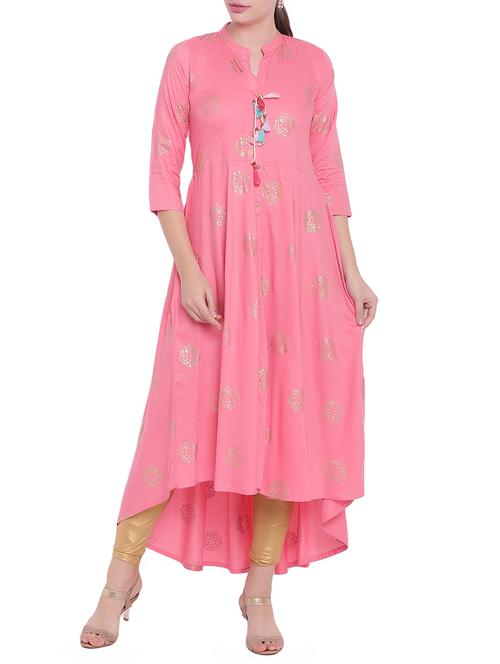 foil print high-low kurta - 15757700 - Very Small Image - 1