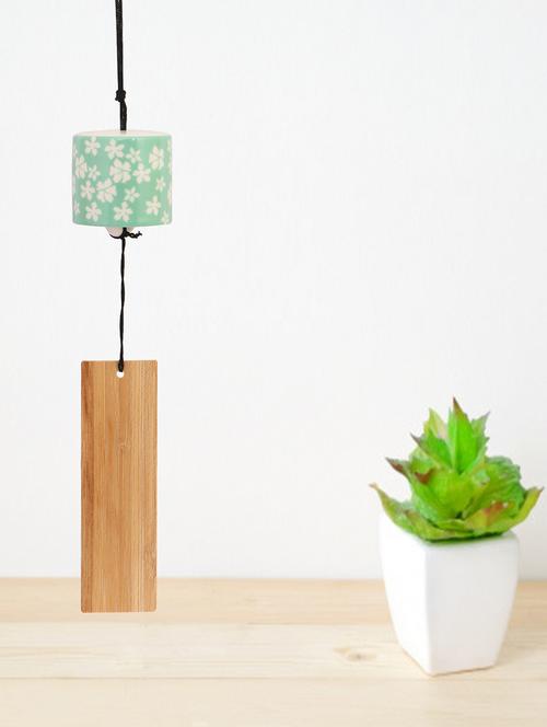 ceramic home decor and decorative hanging wind chime bell in green colour with wooden plate - 15759617 - Very Small Image - 1