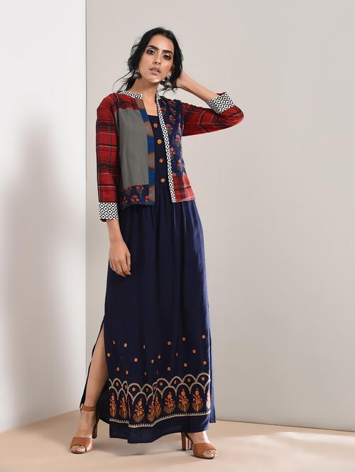 embroidered high slit kurta with jacket - 15760013 - Very Small Image - 1
