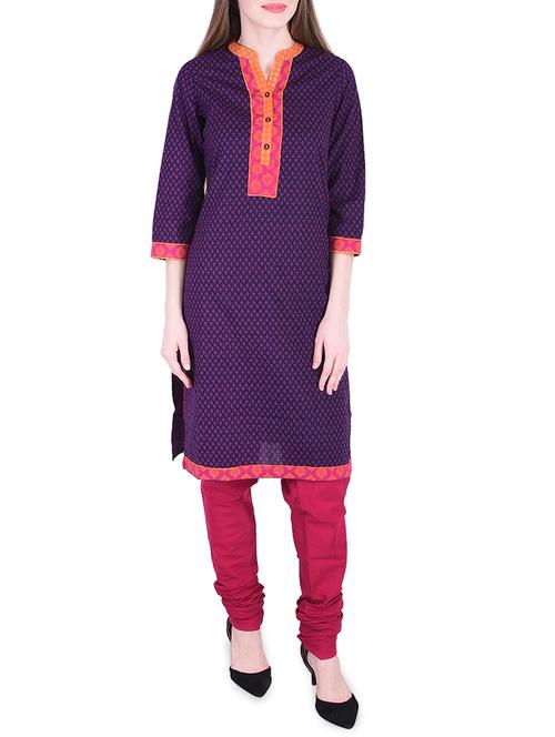 ethnic motif printed kurta with churidaar - 15760176 - Very Small Image - 1