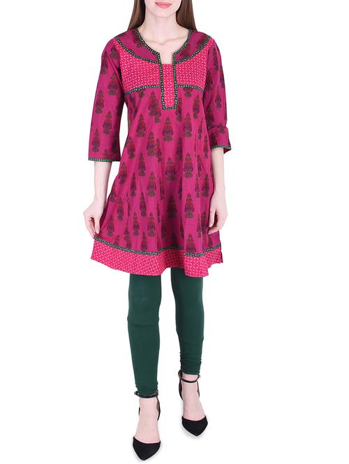 ethnic motif printed kurta with churidaar - 15760182 - Very Small Image - 1