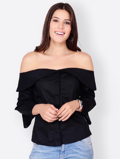 fold over panel off shoulder top - 15760363 - Very Small Image - 1