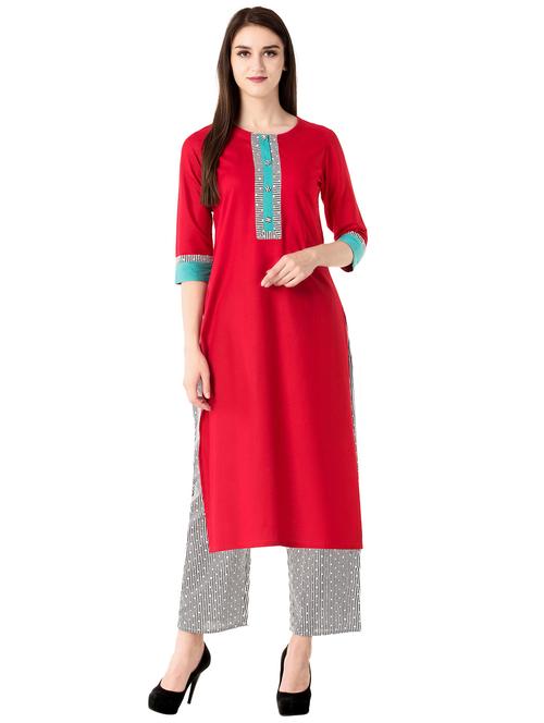 red viscose kurta pant set - 15760550 - Very Small Image - 1