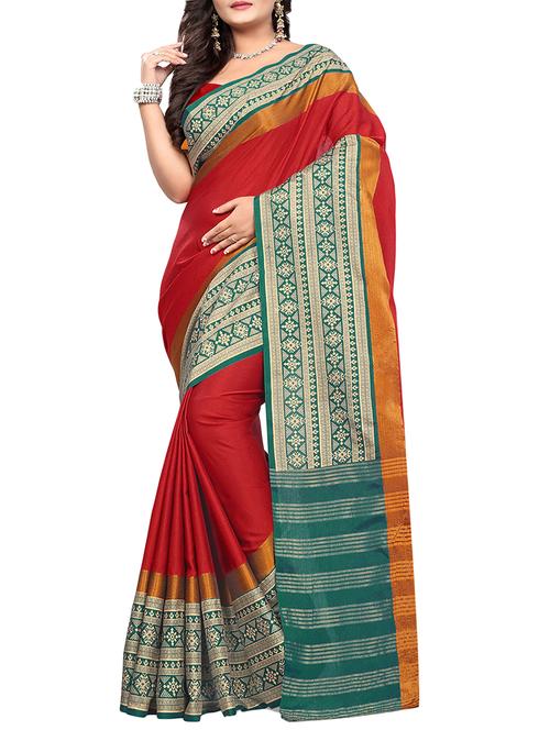 contrast border zari stripe saree with blouse - 15760861 - Very Small Image - 1
