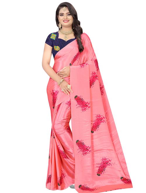 printed plain saree with blouse - 15760879 - Very Small Image - 1
