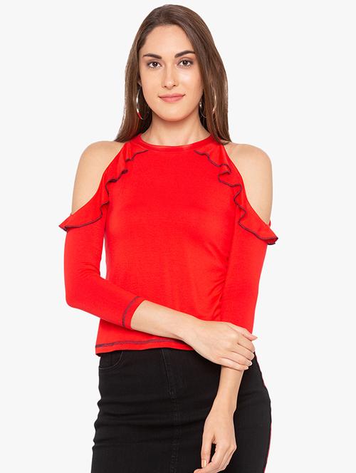 cold shoulder ruffled top - 15761114 - Very Small Image - 1