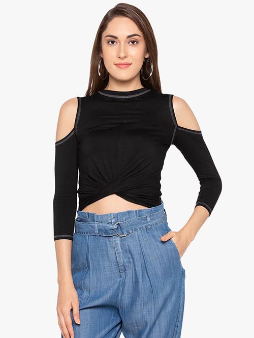 crossover hem cold shoulder crop top - 15761115 - Very Small Image - 1