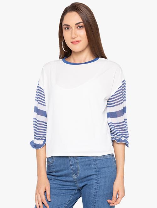 drop shoulder striped top - 15761118 - Very Small Image - 1