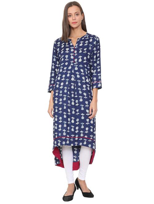 indigo high low kurta - 15761474 - Very Small Image - 1