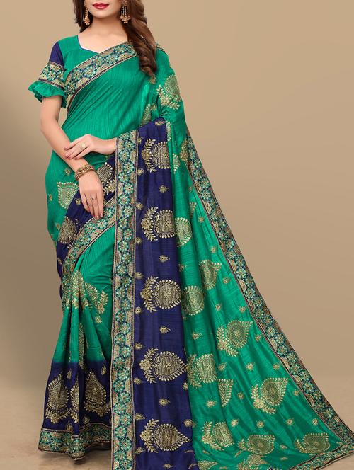 contrast border floral embroidered saree with blouse - 15761957 - Very Small Image - 1