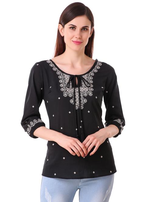 tie-up detail embroidered top - 15763306 - Very Small Image - 1