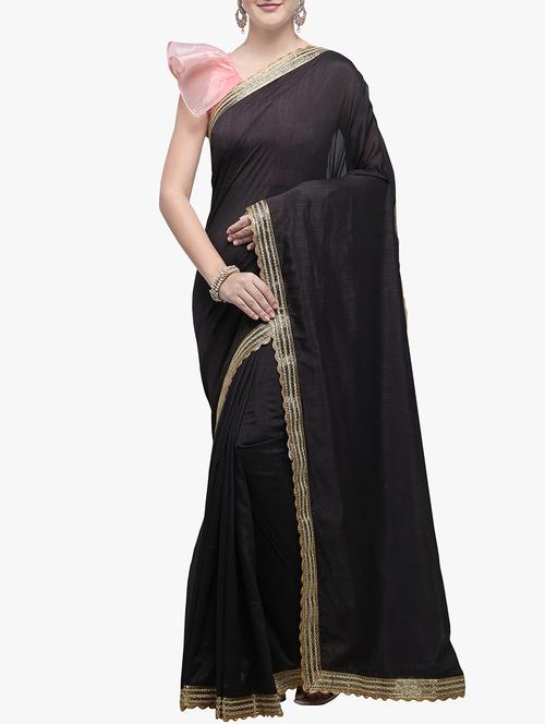 embroidered lace border solid saree with blouse - 15763390 - Very Small Image - 1