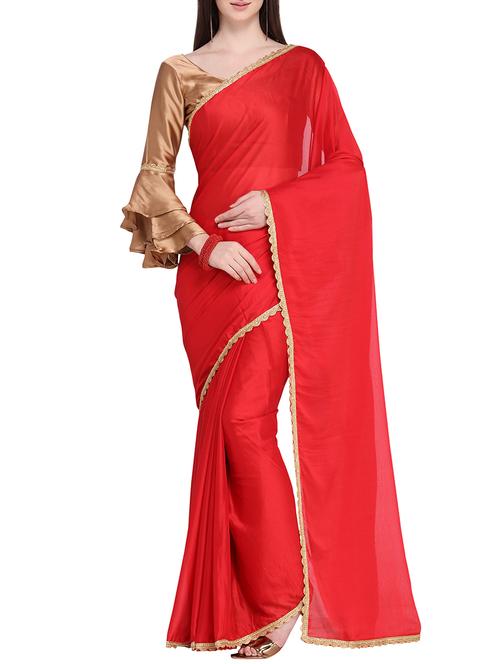 lace border solid saree with blouse - 15763411 - Very Small Image - 1