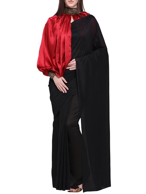 cape style solid saree with blouse - 15763413 - Very Small Image - 1