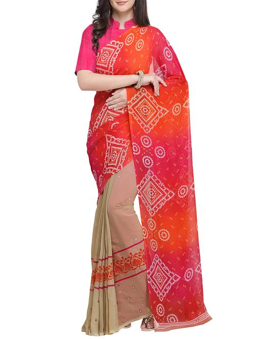 half and half mirror work bandhani saree with blouse - 15763415 - Very Small Image - 1