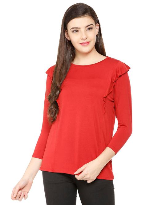 candy red ruffled trim top - 15763521 - Very Small Image - 1