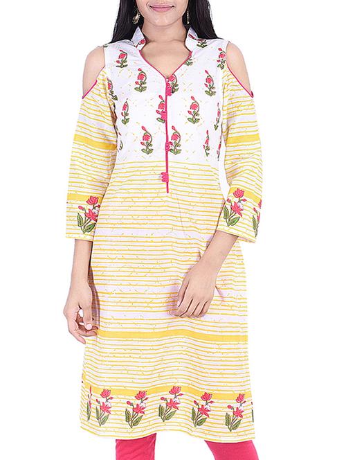 cold shoulder printed straight kurta - 15763854 - Very Small Image - 1