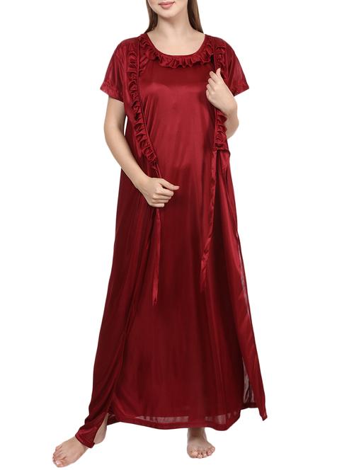 frill trim detail satin nightwear set - 15764587 - Very Small Image - 1