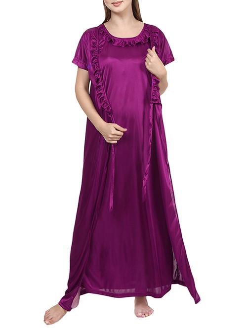 frill trim detail satin nightwear set - 15764594 - Very Small Image - 1