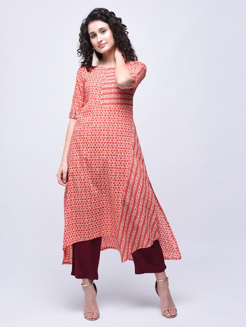 high low printed kurta - 15765019 - Very Small Image - 1