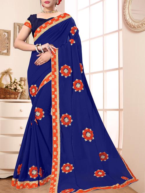 contrast border floral embroidered saree - 15765314 - Very Small Image - 1