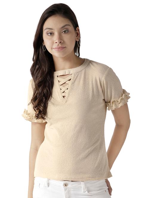 criss cross neck frilled sleeved top - 15765340 - Very Small Image - 1