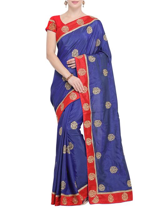 contrast border embroidered saree with blouse - 15765419 - Very Small Image - 1