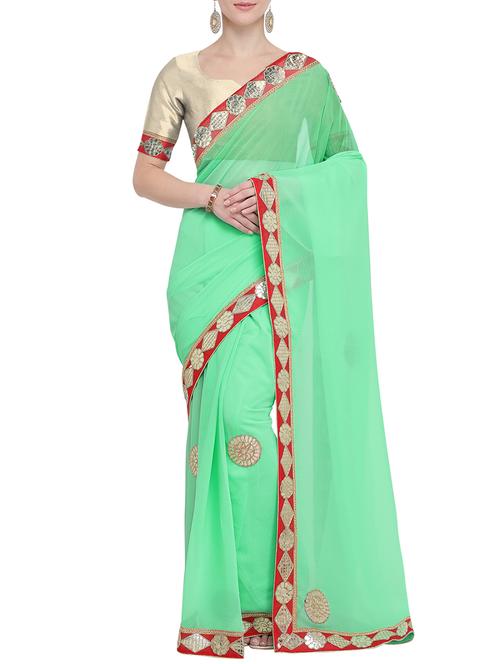embroidered lace solid saree with blouse - 15765423 - Very Small Image - 1