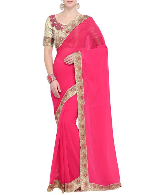 embroidered lace solid saree with blouse - 15765425 - Very Small Image - 1