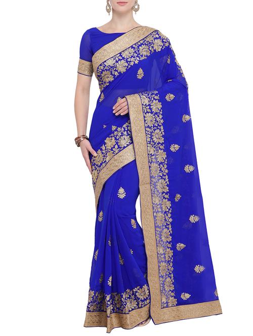 ethnic motif embroidered saree with blouse - 15765430 - Very Small Image - 1