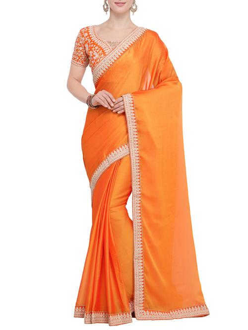 contrast border solid saree with blouse - 15765435 - Very Small Image - 1