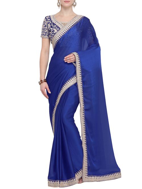embroidered border solid saree with blouse - 15765437 - Very Small Image - 1