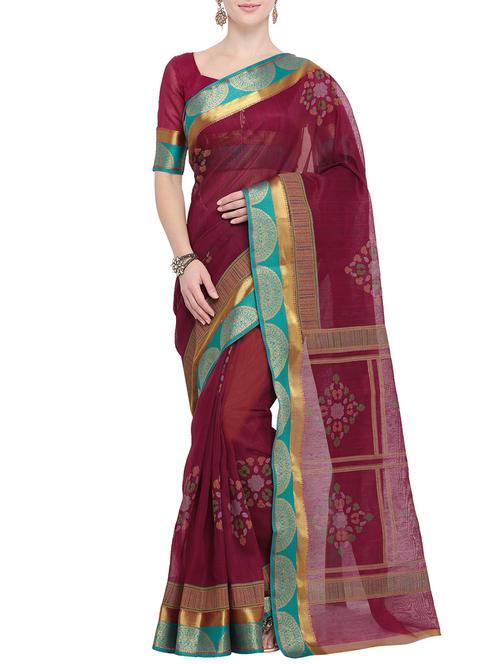 contrast border printed saree with blouse - 15765443 - Very Small Image - 1