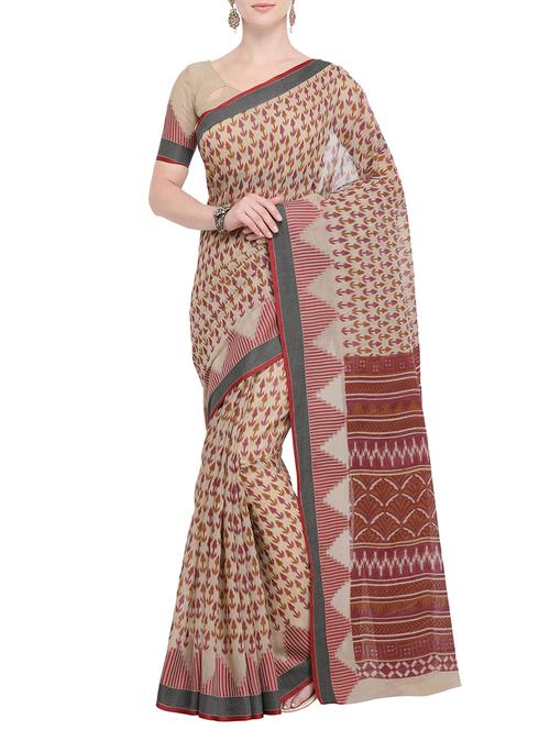 ethnic motif printed saree with blouse - 15765457 - Very Small Image - 1